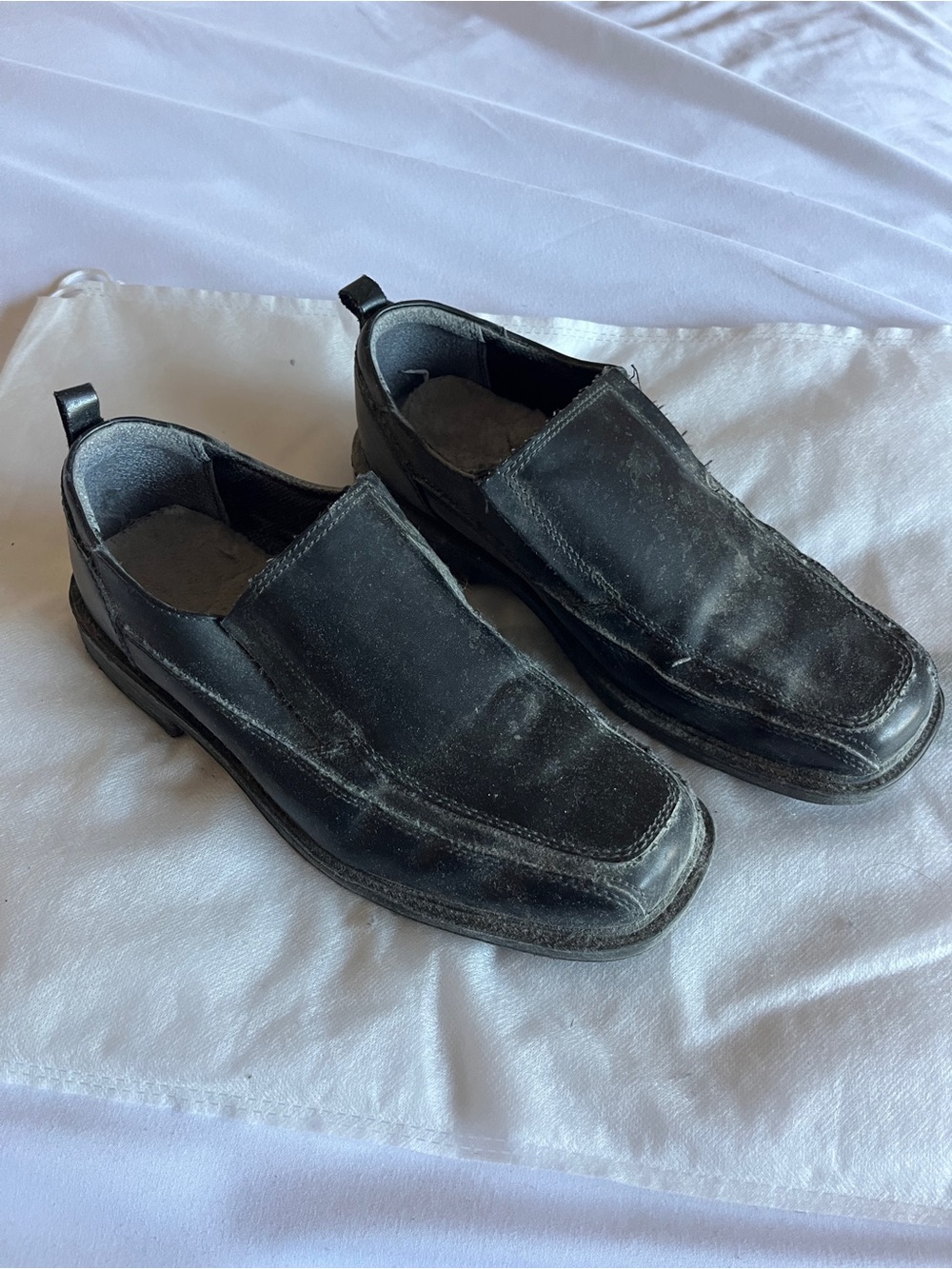 George Black Slip On Loafer Shoes Square Toe Mens Size 7.5